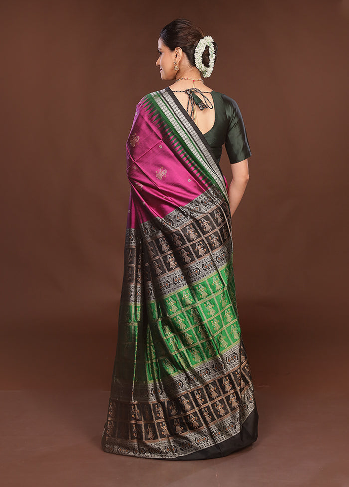 Purple Handloom Bomkai Pure Silk Saree With Blouse Piece