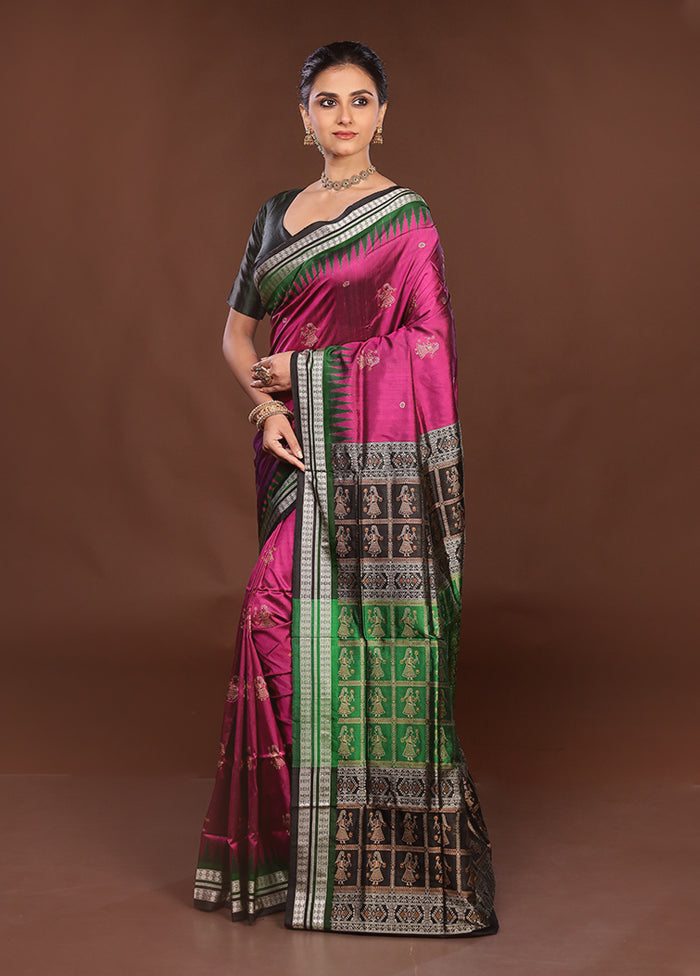 Purple Handloom Bomkai Pure Silk Saree With Blouse Piece