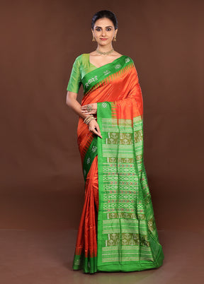 Orange Handloom Bomkai Pure Silk Saree With Blouse Piece