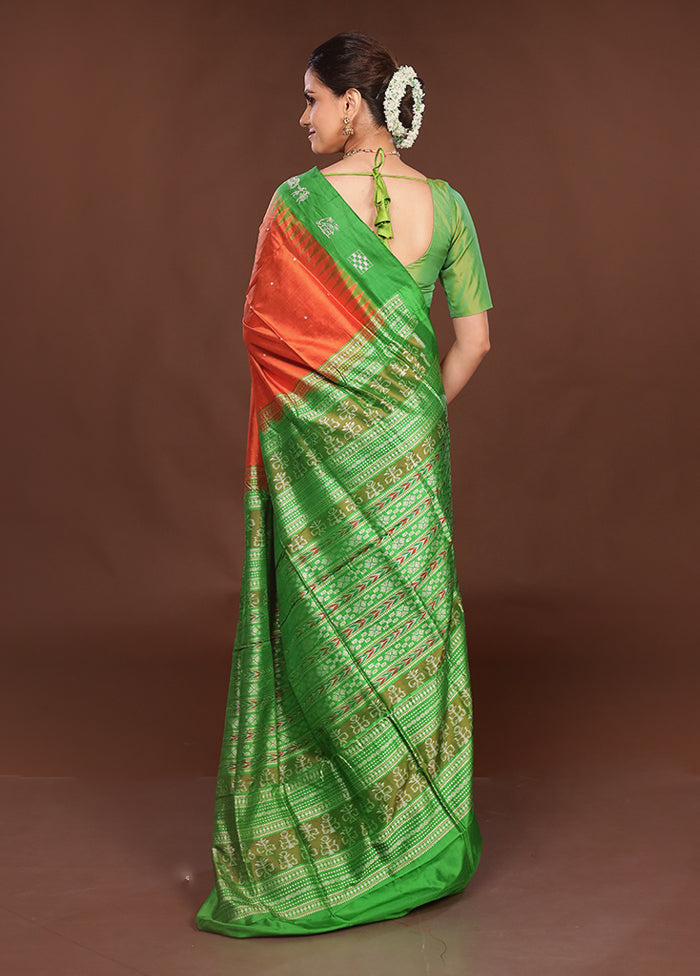 Orange Handloom Bomkai Pure Silk Saree With Blouse Piece