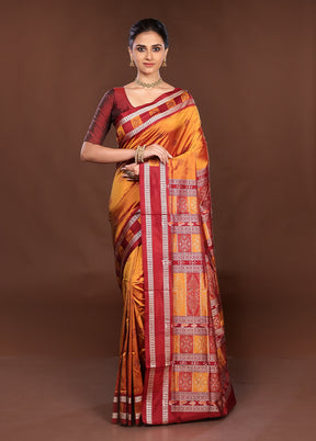 Yellow Handloom Bomkai Pure Silk Saree With Blouse Piece