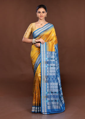 Yellow Handloom Bomkai Pure Silk Saree With Blouse Piece