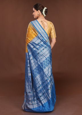 Yellow Handloom Bomkai Pure Silk Saree With Blouse Piece