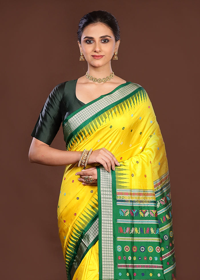 Yellow Handloom Bomkai Pure Silk Saree With Blouse Piece