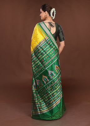 Yellow Handloom Bomkai Pure Silk Saree With Blouse Piece