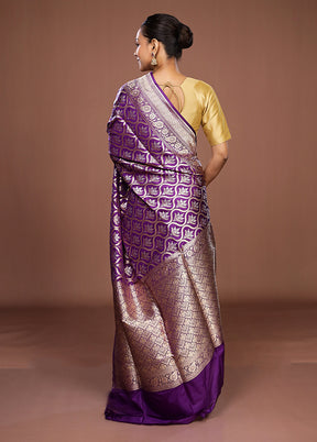 Purple Handloom Katan Pure Silk Saree With Blouse Piece