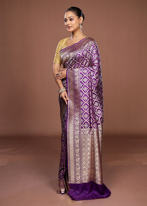 Purple Handloom Katan Pure Silk Saree With Blouse Piece
