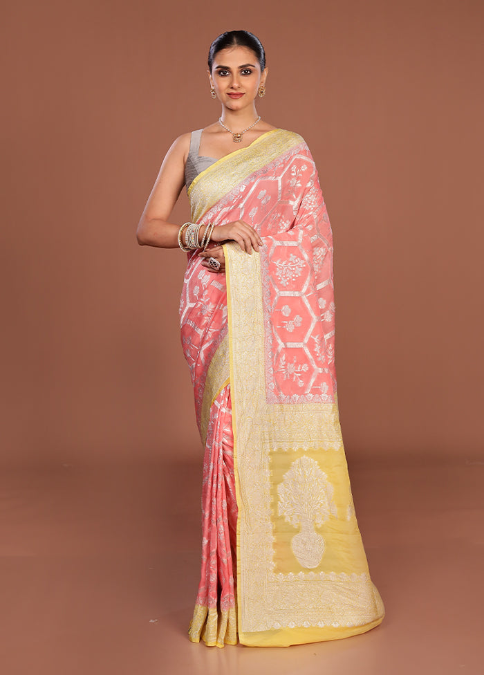 Pink Handloom Pure Georgette Saree With Blouse Piece
