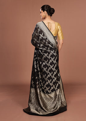 Black Handloom Pure Georgette Saree With Blouse Piece