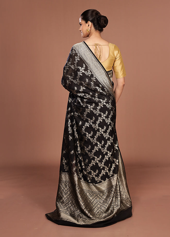 Black Handloom Pure Georgette Saree With Blouse Piece