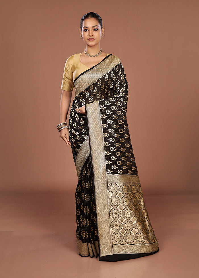 Black Handloom Pure Georgette Saree With Blouse Piece