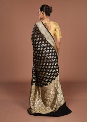 Black Handloom Pure Georgette Saree With Blouse Piece