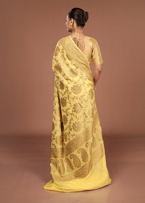 Yellow Handloom Pure Georgette Saree With Blouse Piece