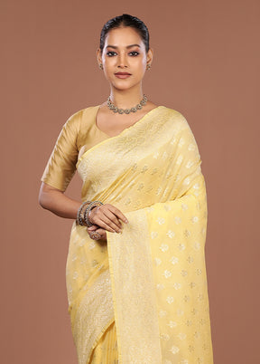 Yellow Handloom Pure Georgette Saree With Blouse Piece