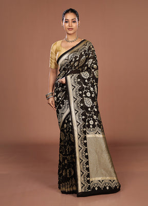 Black Handloom Pure Georgette Saree With Blouse Piece