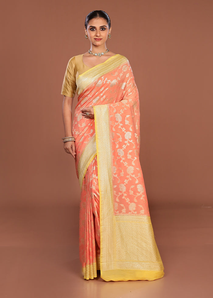 Pink Handloom Pure Georgette Saree With Blouse Piece