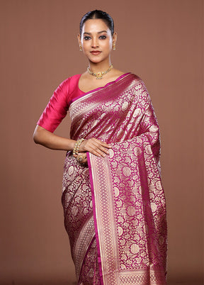 Purple Handloom Katan Pure Silk Saree With Blouse Piece