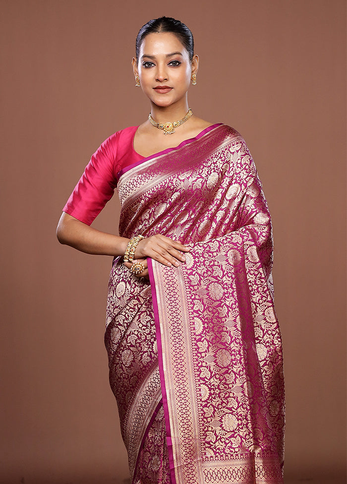 Purple Handloom Katan Pure Silk Saree With Blouse Piece