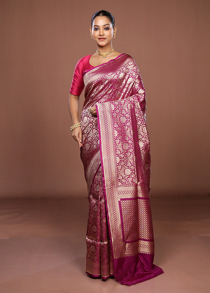 Purple Handloom Katan Pure Silk Saree With Blouse Piece
