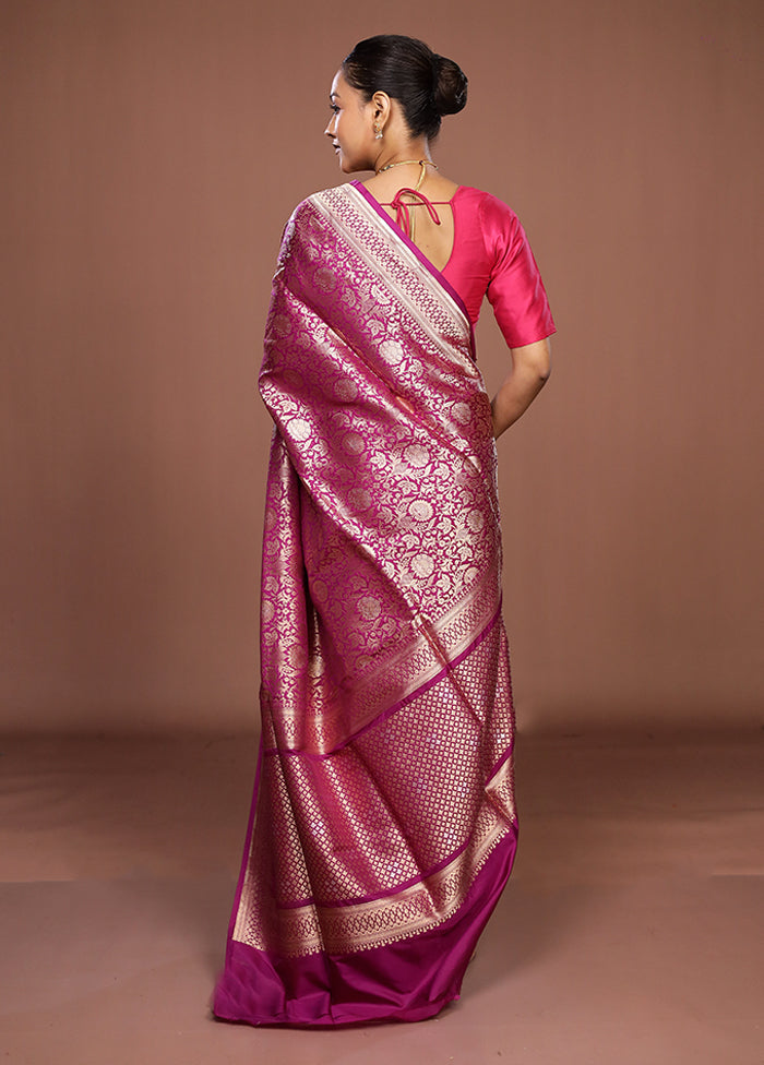 Purple Handloom Katan Pure Silk Saree With Blouse Piece