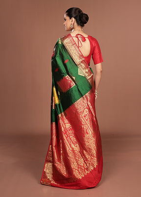 Green Handloom Kanjivaram Pure Silk Saree With Blouse Piece