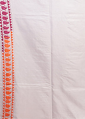 White Kantha Stitch Silk Saree With Blouse Piece