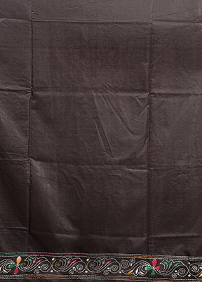 Black Kantha Stitch Silk Saree With Blouse Piece