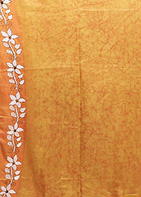 Yellow Kantha Stitch Silk Saree With Blouse Piece