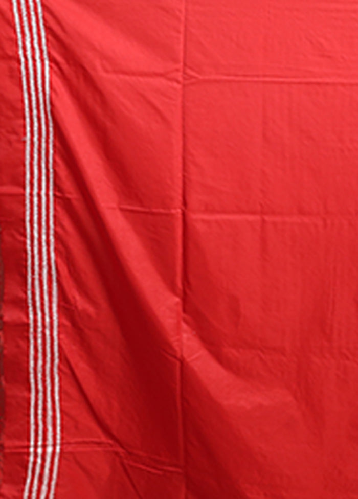 Red Kantha Stitch Silk Saree With Blouse Piece