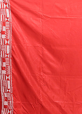 Rust Kantha Stitch Silk Saree With Blouse Piece