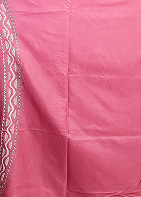 Pink Kantha Stitch Silk Saree With Blouse Piece