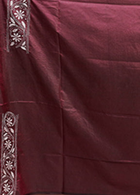 Purple Kantha Stitch Silk Saree With Blouse Piece