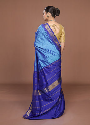 Blue Kanjivaram Silk Saree With Blouse Piece