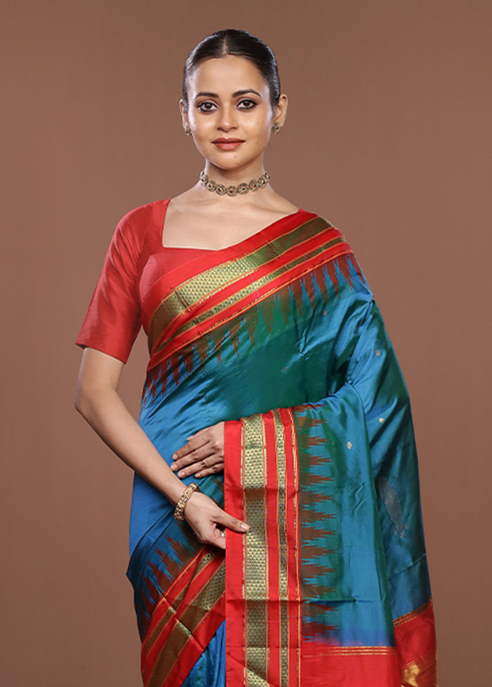 Green Handloom Kanjivaram Pure Silk Saree With Blouse Piece
