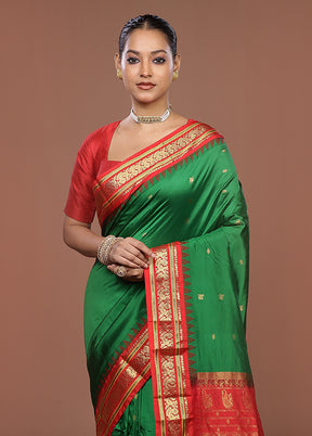 Green Handloom Kanjivaram Pure Silk Saree With Blouse Piece