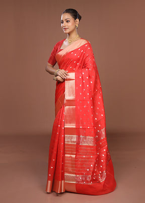 Red Kora Silk Saree With Blouse Piece
