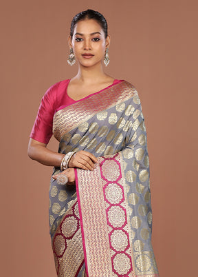 Blue Uppada Silk Saree With Blouse Piece