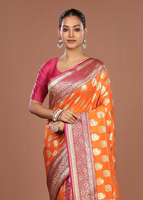 Orange Uppada Silk Saree With Blouse Piece