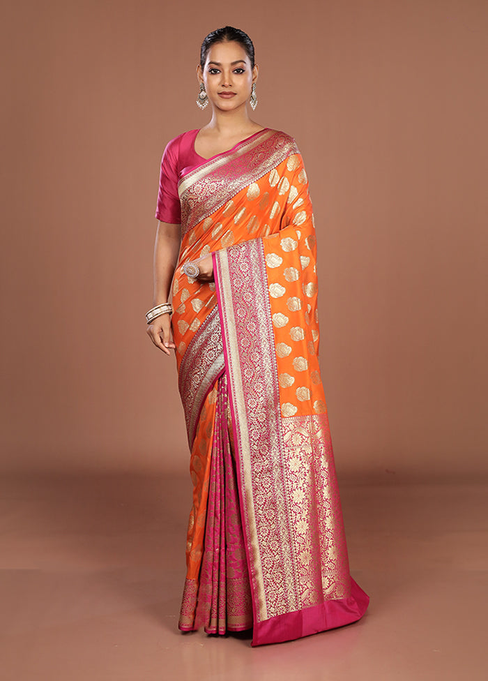 Orange Uppada Silk Saree With Blouse Piece