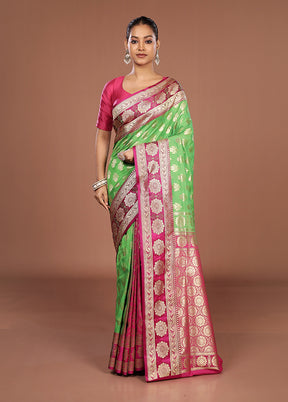 Green Uppada Silk Saree With Blouse Piece
