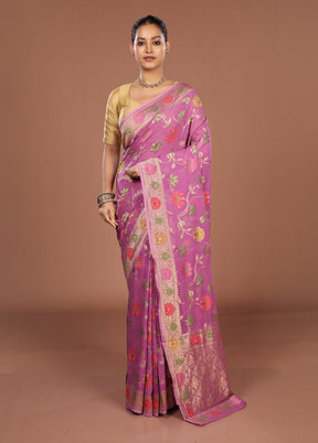 Pink Handloom Pure Georgette Saree With Blouse Piece