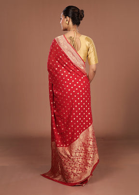 Red Handloom Pure Georgette Saree With Blouse Piece
