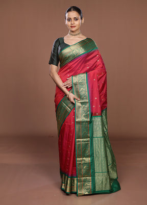 Pink Kanjivaram Silk Saree With Blouse Piece
