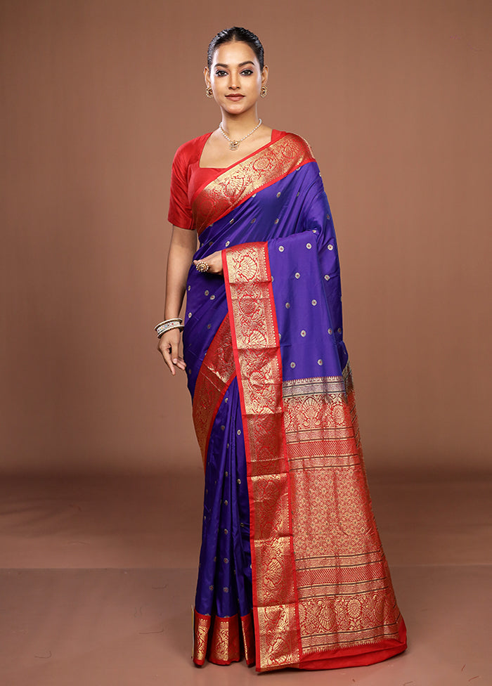 Blue Kanjivaram Silk Saree With Blouse Piece