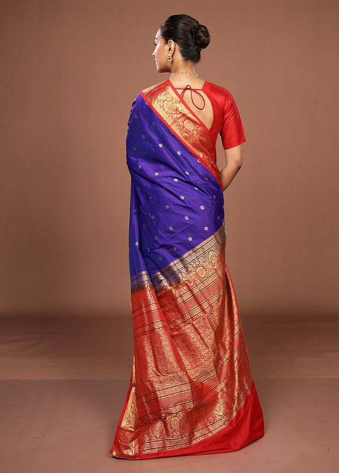 Blue Kanjivaram Silk Saree With Blouse Piece