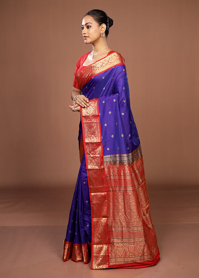 Blue Kanjivaram Silk Saree With Blouse Piece