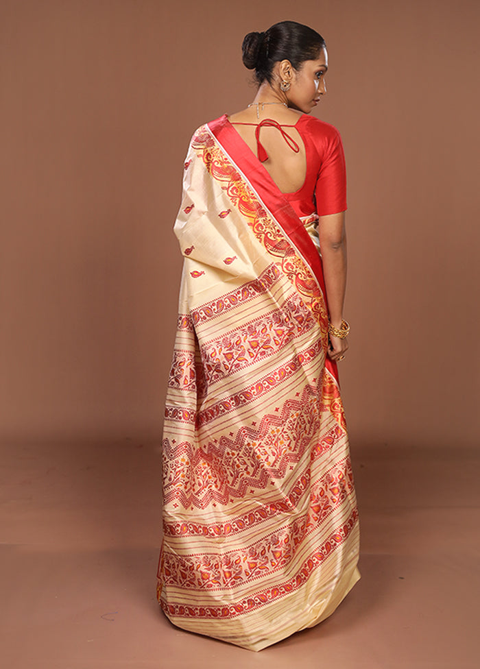 White Garad Pure Silk Saree Without Blouse Piece