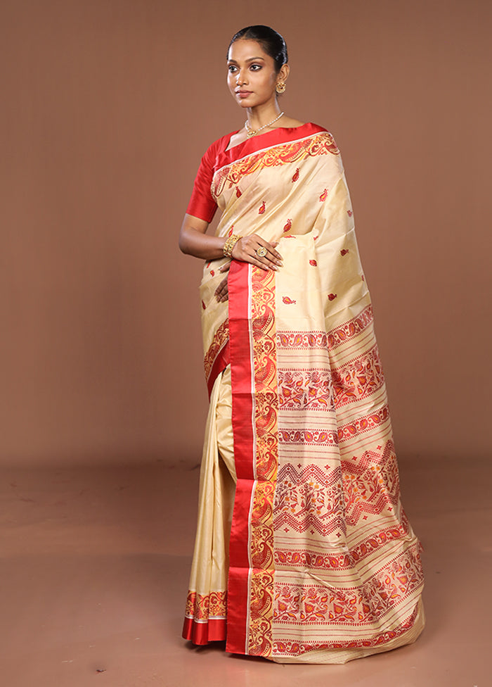 White Garad Pure Silk Saree Without Blouse Piece