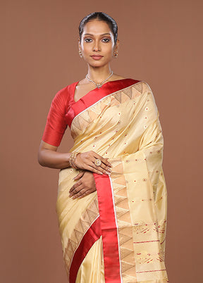 White Garad Pure Silk Saree Without Blouse Piece