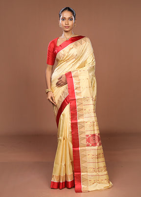 White Garad Pure Silk Saree Without Blouse Piece